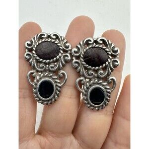 Brighton vintage retired Silver and leather Leonardo Crocodile post earrings